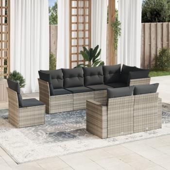 ARDEBO.de - 8-tlg. Garten-Sofagarnitur mit Kissen Hellgrau Poly Rattan