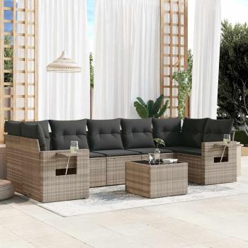 ARDEBO.de - 8-tlg. Garten-Sofagarnitur mit Kissen Hellgrau Poly Rattan