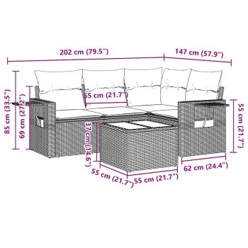 5-tlg. Garten-Sofagarnitur mit Kissen Hellgrau Poly Rattan