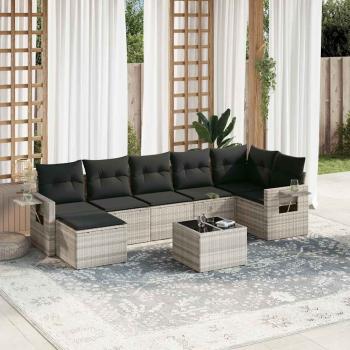 ARDEBO.de - 8-tlg. Garten-Sofagarnitur mit Kissen Hellgrau Poly Rattan