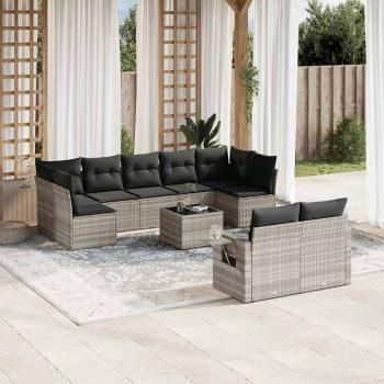 ARDEBO.de - 10-tlg. Garten-Sofagarnitur mit Kissen Hellgrau Poly Rattan