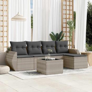 ARDEBO.de - 6-tlg. Garten-Sofagarnitur mit Kissen Hellgrau Poly Rattan