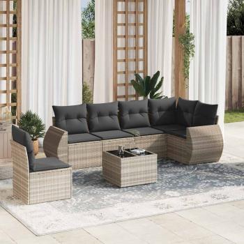 ARDEBO.de - 7-tlg. Garten-Sofagarnitur mit Kissen Hellgrau Poly Rattan