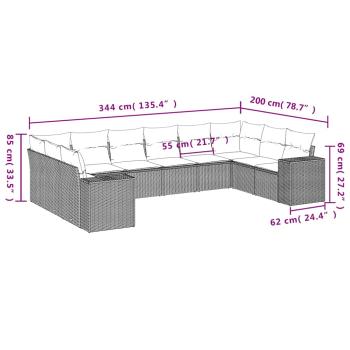 10-tlg. Garten-Sofagarnitur mit Kissen Hellgrau Poly Rattan
