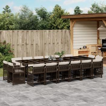 ARDEBO.de - 17-tlg. Garten-Essgruppe mit Kissen Braun Poly Rattan