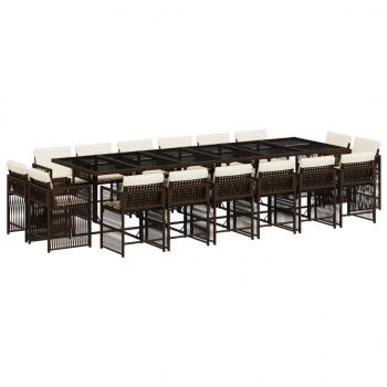 17-tlg. Garten-Essgruppe mit Kissen Braun Poly Rattan