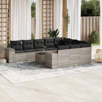 ARDEBO.de - 11-tlg. Garten-Sofagarnitur mit Kissen Hellgrau Poly Rattan