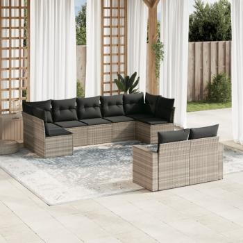 ARDEBO.de - 9-tlg. Garten-Sofagarnitur mit Kissen Hellgrau Poly Rattan