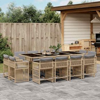 ARDEBO.de - 13-tlg. Garten-Essgruppe mit Kissen Beigemischung Poly Rattan
