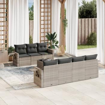 ARDEBO.de - 8-tlg. Garten-Sofagarnitur mit Kissen Hellgrau Poly Rattan