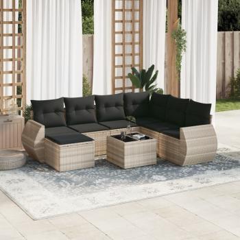 ARDEBO.de - 8-tlg. Garten-Sofagarnitur mit Kissen Hellgrau Poly Rattan