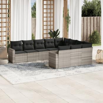 ARDEBO.de - 10-tlg. Garten-Sofagarnitur mit Kissen Hellgrau Poly Rattan