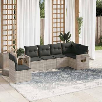 ARDEBO.de - 6-tlg. Garten-Sofagarnitur mit Kissen Hellgrau Poly Rattan