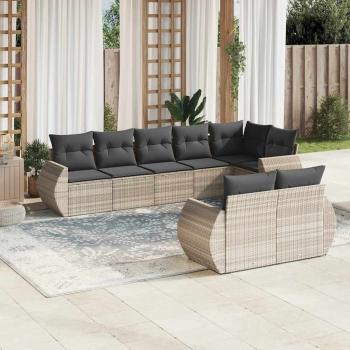 ARDEBO.de - 8-tlg. Garten-Sofagarnitur mit Kissen Hellgrau Poly Rattan
