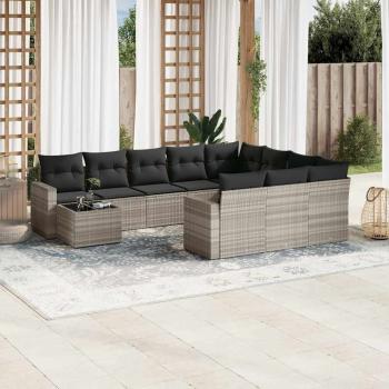 ARDEBO.de - 11-tlg. Garten-Sofagarnitur mit Kissen Hellgrau Poly Rattan