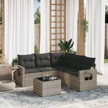 ARDEBO.de - 6-tlg. Garten-Sofagarnitur mit Kissen Hellgrau Poly Rattan