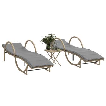 ARDEBO.de - Sonnenliegen 2 Stk. mit Tisch Beige Poly Rattan