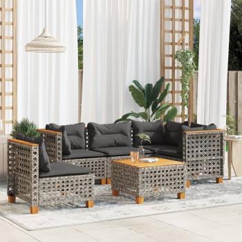 ARDEBO.de - 6-tlg. Garten-Sofagarnitur mit Kissen Grau Poly Rattan