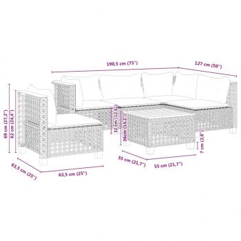 6-tlg. Garten-Sofagarnitur mit Kissen Grau Poly Rattan