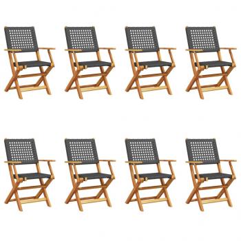 Gartenstühle 8 Stk. Klappbar Schwarz Poly Rattan & Massivholz