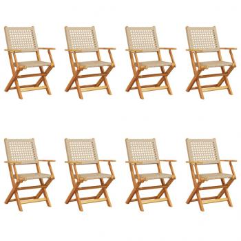 Gartenstühle 8 Stk. Klappbar Beige Poly Rattan & Massivholz