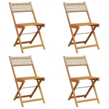 Gartenstühle 4 Stk. Klappbar Beige Poly Rattan & Massivholz