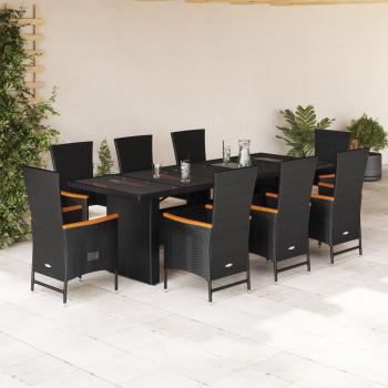 ARDEBO.de - 9-tlg. Garten-Essgruppe mit Kissen Schwarz Poly Rattan