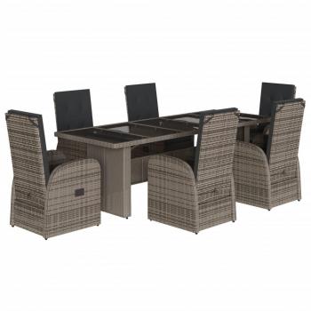 7-tlg. Garten-Essgruppe mit Kissen Grau Poly Rattan