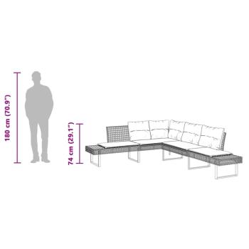 Gartensofa in L-Form mit Kissen Grau Poly Rattan und Akazie