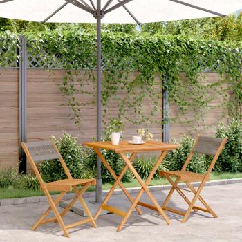 ARDEBO.de - 3-tlg. Bistro-Set Grau Polypropylen und Massivholz