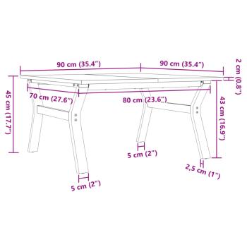 Couchtisch Y-Gestell 90x90x45cm Massivholz Kiefer und Gusseisen