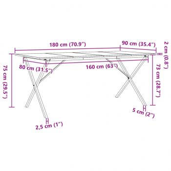 Esstisch X-Gestell 180x90x75 cm Massivholz Kiefer und Gusseisen