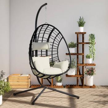 ARDEBO.de - Hängesessel Ei-Design mit Ständer Beige Rattan und Stahl