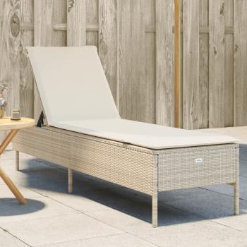 ARDEBO.de - Sonnenliege mit Auflage Beige Poly Rattan