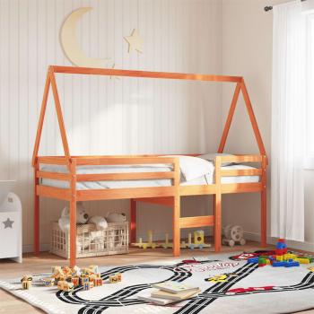 Hochbett mit Dach Wachsbraun 75x190 cm Massivholz Kiefer