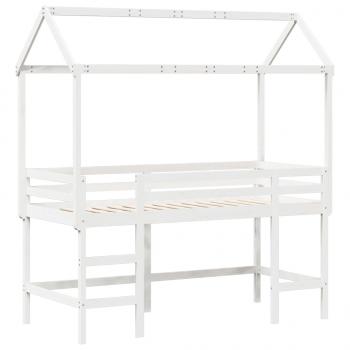 Hochbett mit Leiter und Dach Weiß 90x190 cm Massivholz Kiefer