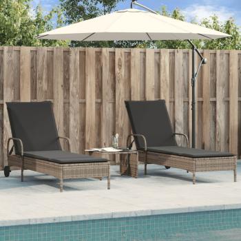 ARDEBO.de - Sonnenliegen mit Auflagen 2 Stk. Grau Poly Rattan