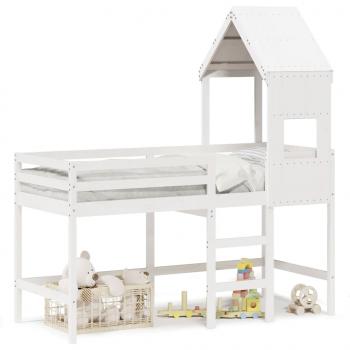 ARDEBO.de - Hochbett mit Leiter und Dach Weiß 90x190 cm Massivholz Kiefer