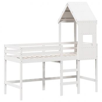 Hochbett mit Leiter und Dach Weiß 90x190 cm Massivholz Kiefer