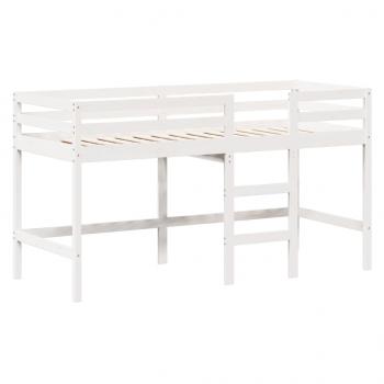 Hochbett mit Leiter und Dach Weiß 90x190 cm Massivholz Kiefer