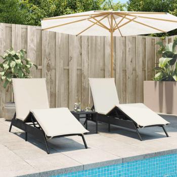 ARDEBO.de - Sonnenliegen mit Auflagen 2 Stk. Schwarz Poly Rattan