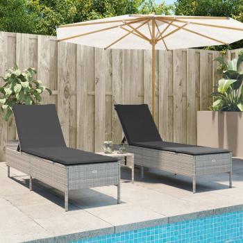 ARDEBO.de - Sonnenliegen mit Auflagen 2 Stk. Hellgrau Poly Rattan