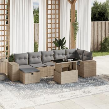 ARDEBO.de - 8-tlg. Garten-Sofagarnitur mit Kissen Beige Poly Rattan