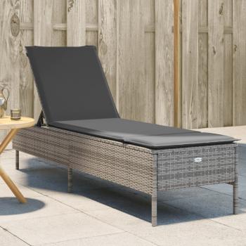 ARDEBO.de - Sonnenliege mit Auflage Grau Poly Rattan