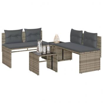 ARDEBO.de - 4-tlg. Garten-Sofagarnitur mit Kissen Grau Poly Rattan