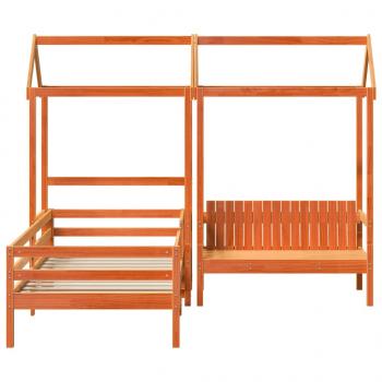 Massivholzbett und Bank mit Dach Orange 90x200 cm Kiefernholz