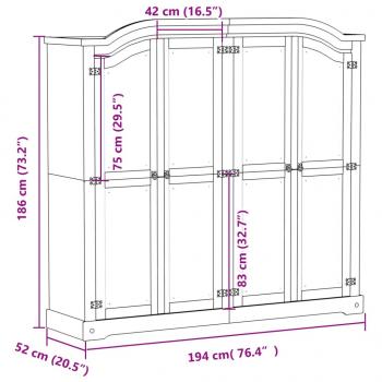 Kleiderschrank Corona 194x52x186 cm Massivholz Kiefer