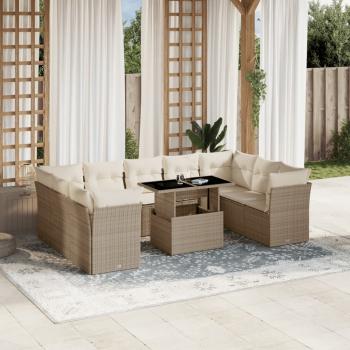 ARDEBO.de - 10-tlg. Garten-Sofagarnitur mit Kissen Beige Poly Rattan