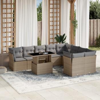 ARDEBO.de - 10-tlg. Garten-Sofagarnitur mit Kissen Beige Poly Rattan