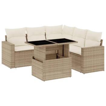 6-tlg. Garten-Sofagarnitur mit Kissen Beige Poly Rattan